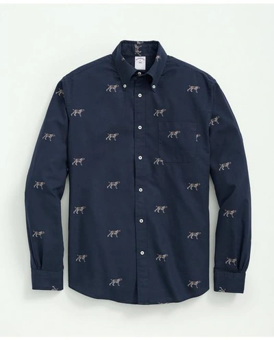 Brooks Brothers Friday Shirt, Poplin Pointer Motif | Navy | Size Medium