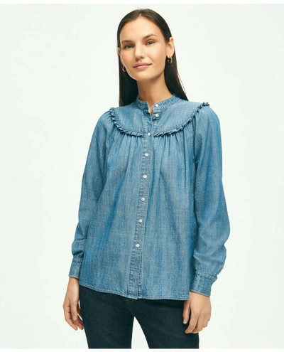 Brooks Brothers Long Sleeve Chambray Blouse | Light Blue | Size 8