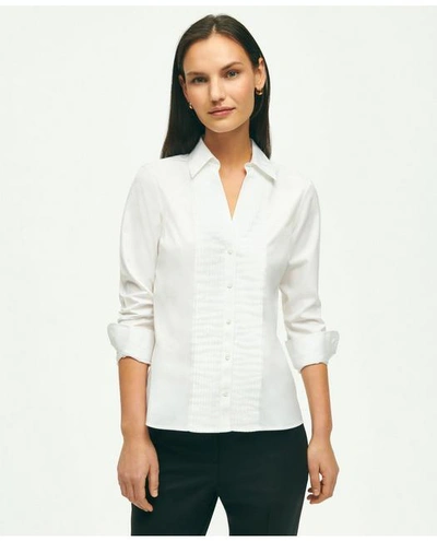 Brooks Brothers Fitted Stretch Supima Cotton Non-iron Tuxedo Blouse | White | Size 8