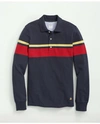 BROOKS BROTHERS GOLDEN FLEECE STRETCH SUPIMA COTTON PIQUE LONG-SLEEVE CHEST STRIPED POLO SHIRT | NAVY | SIZE LARGE