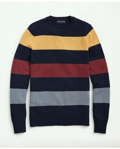 Brooks Brothers Cotton Crewneck Rugby Stripe Sweater | Navy | Size Medium