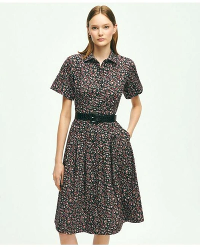 Brooks Brothers Cotton Floral Print Shirt Dress | Pink | Size 12