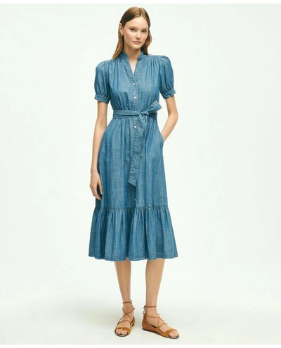 Brooks Brothers Chambray Puff Sleeve Shirt Dress | Light Blue | Size 10
