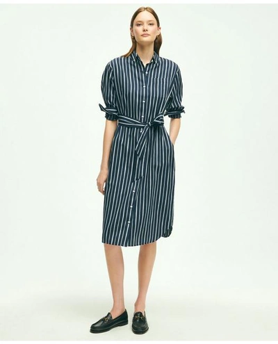 Brooks Brothers Cotton Striped Shirt Dress | Navy | Size 8