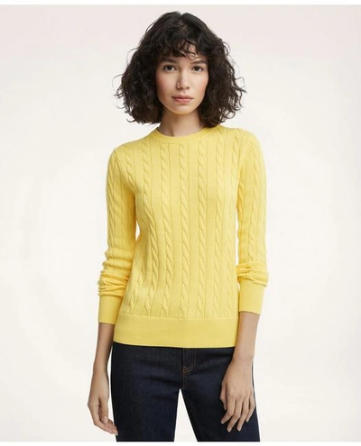 Brooks Brothers Supima Cotton Cable Crewneck Sweater | Yellow | Size Xs
