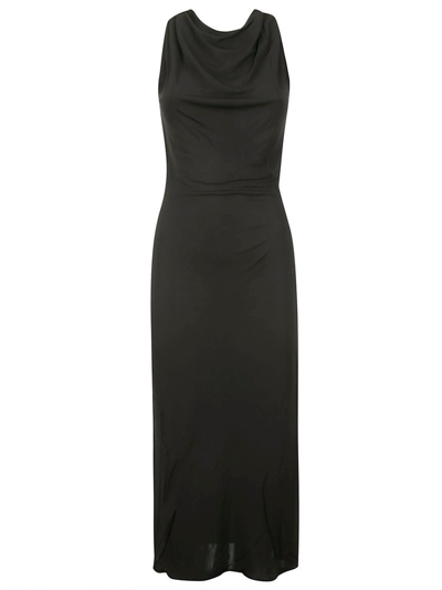 Helmut Lang Womens Black Twisted-back Split-hem Woven Maxi Dress