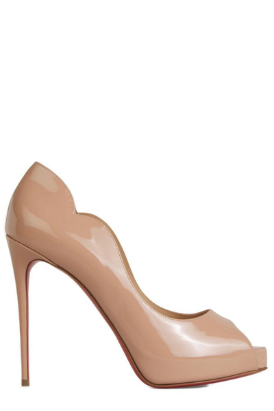 Christian Louboutin Womens Nude Hot Chick Alta 120 Patent-leather Courts In Cream