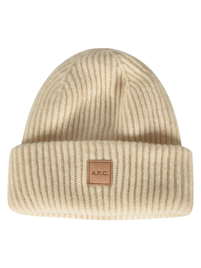 Apc A.p.c. Logo Patch Knitted Beanie In Beige