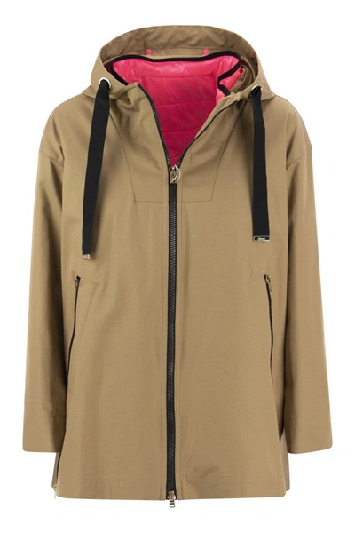 Herno A-line Hooded Zipped Jacket In Sand