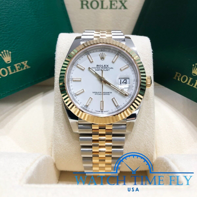 Pre-owned Rolex 2022 Datejust 41mm 126333 White Index Dial Jubilee Bracelet Fluted Bezel
