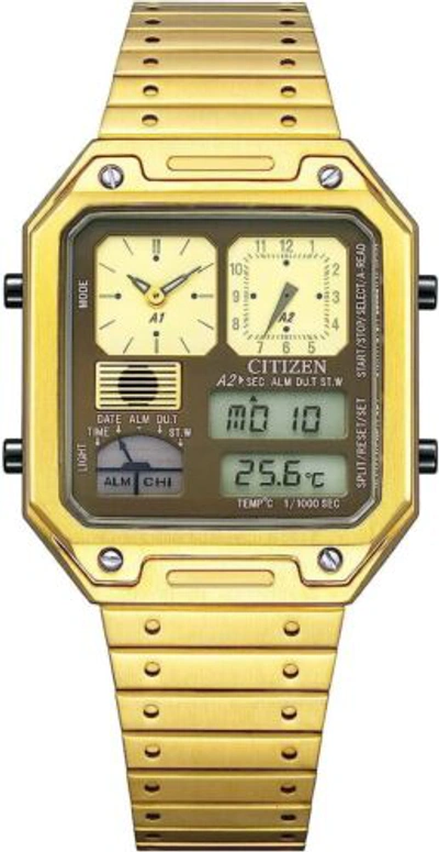 Pre-owned Citizen Jg2122-60w Record Label Gold Chronograph Watch Men Box