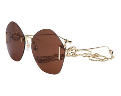 Pre-owned Gucci Gg1203s 003 Gold Brown Lens Gold Chain Women Sunglasses Authentic