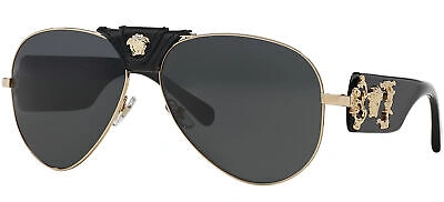 Pre-owned Versace Ve 2150q Gold Black/ Grey 62/14/140 Men Sunglasses In Gray