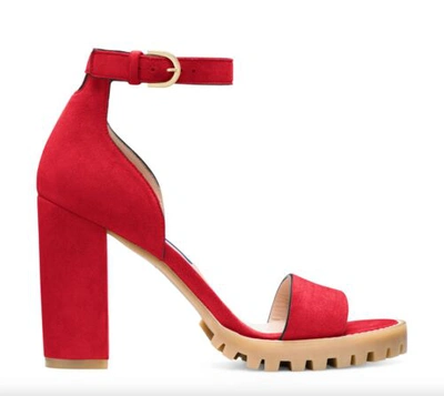 Pre-owned Stuart Weitzman Winona Women Red Sandals Suede Leather Ankle Strap Heels Shoes