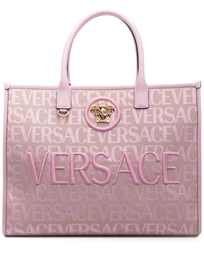 Versace Small  Allover Tote Bag In Pink