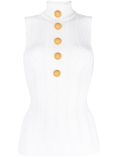 Balmain Sleeveless Knit Top In White