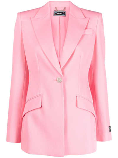 Versace Single Breasted Tailored Blazer In Pink