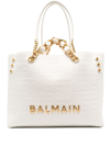 Balmain 1945 Cabas Tote Bag In Monogram Crinkled Leather In White