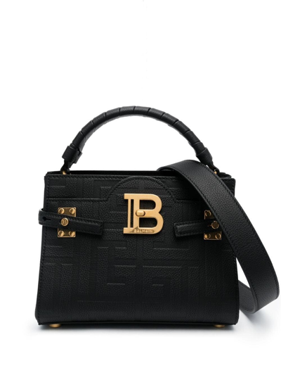 Balmain B-buzz 22 Top Handle Leather Bag In Nero