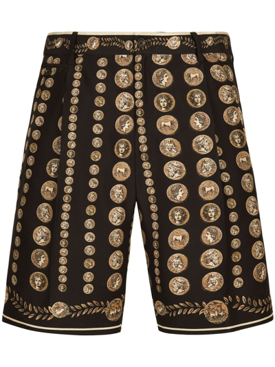 Dolce & Gabbana Motif-print Bermuda Shorts In Brown