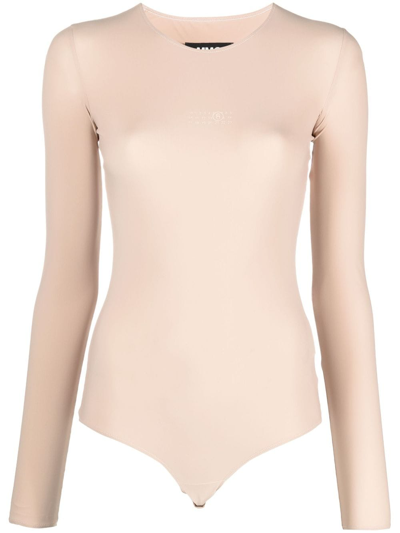 Mm6 Maison Margiela Long Sleeve Bodysuit In Neutrals