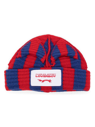 Charles Jeffrey Loverboy Striped Ears Knit Beanie In Red
