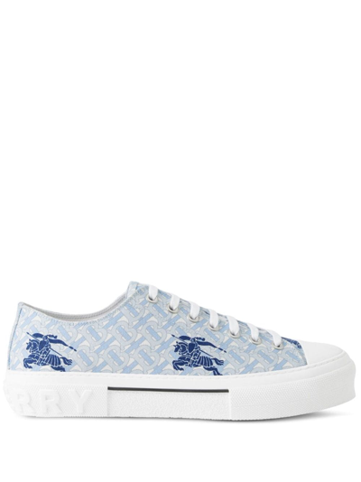 Burberry Ekd Monogram Cotton Sneakers In Blue