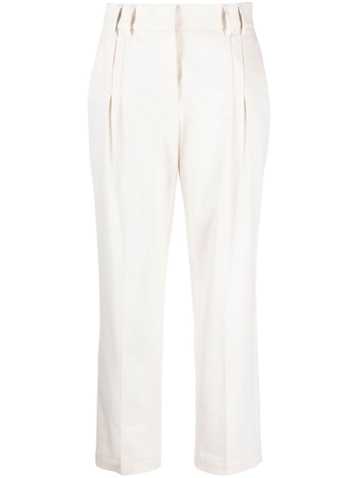 Brunello Cucinelli Cropped Cotton Trousers In White