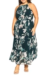 City Chic Halter Love Floral Maxi Dress In Fresh Fields