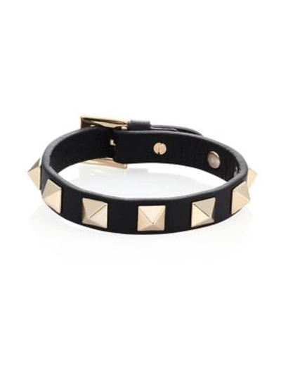 Valentino Garavani Rockstud Leather Bracelet In Black Gold