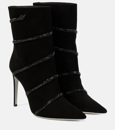 René Caovilla Morgana Embellished Suede Boots In Black