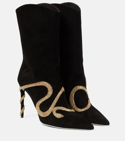René Caovilla Morgana Embellished Suede Boots In Black