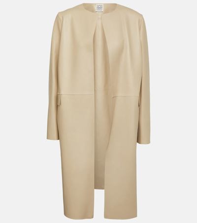 Totême Off-white City Leather Coat In Beige
