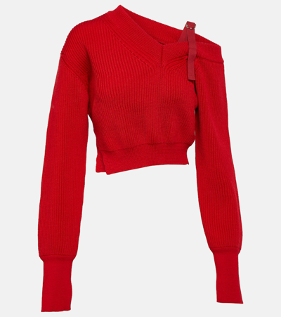 Jacquemus La Maille Seville Asymmetric Ribbed Pullover In Red