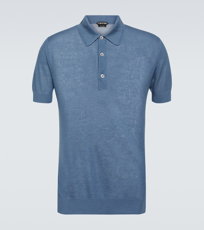 Tom Ford Cotton And Silk Polo Shirt In Blue