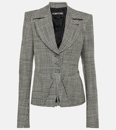 Tom Ford Prince Of Wales Fitted Wool Blazer Jacket In Black_chalk