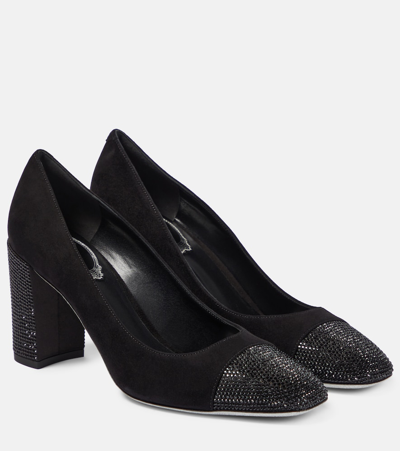 René Caovilla Crystal-embellished Suede Pumps In Black