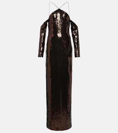Taller Marmo Moonstruck Sequined Maxi Dress In Brown