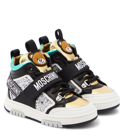 Moschino Kids' Teddy Bear High-top Sneakers In Black