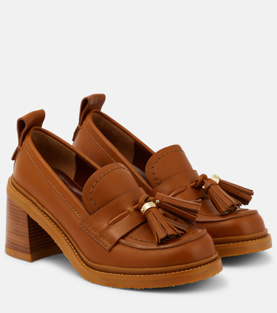 See By Chloé Skyie Leather Loafer Pumps In Brown