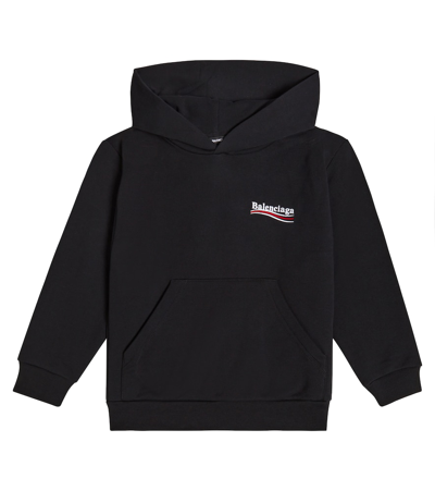 Balenciaga Kids' Logo棉质连帽卫衣 In Black