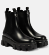 Prada Monolith Patent Leather Booties In Black