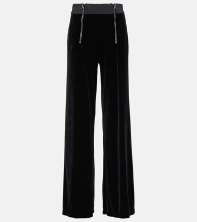 Tom Ford Zip-detail Velour Straight Trousers In Black