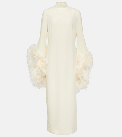 Taller Marmo Del Rio Feather-trimmed Maxi Dress In White