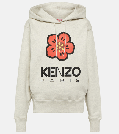 Kenzo Logo Printed Cotton Jersey Hoodie In Grey
