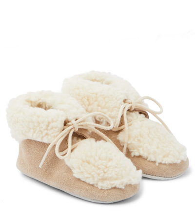 Tartine Et Chocolat Baby Faux Shearling-trimmed Suede Booties In Neutrals