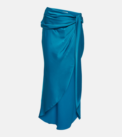 Simkhai Elisabetta Draped Satin Midi Skirt In Blue