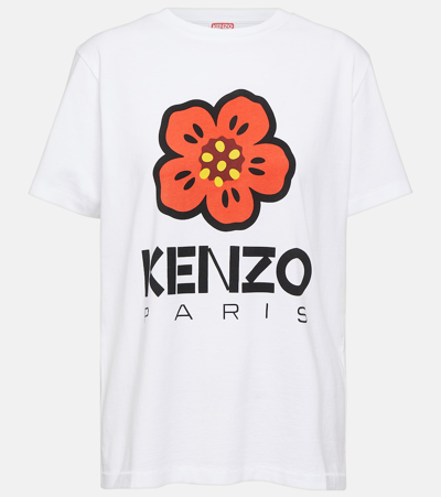 Kenzo Printed Logo Loose Cotton Jersey T-shirt In White