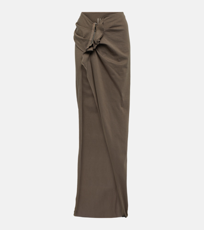 Rick Owens Drkshdw Cotton Maxi Skirt In Brown