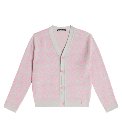 Acne Studios Kids' Jacquard Wool And Cotton Cardigan In Blue